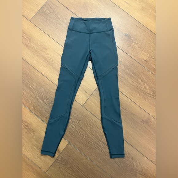 lululemon athletica Pants - Lululemon Dark Green/Teal Mesh Panel Leggings (Sz 2)